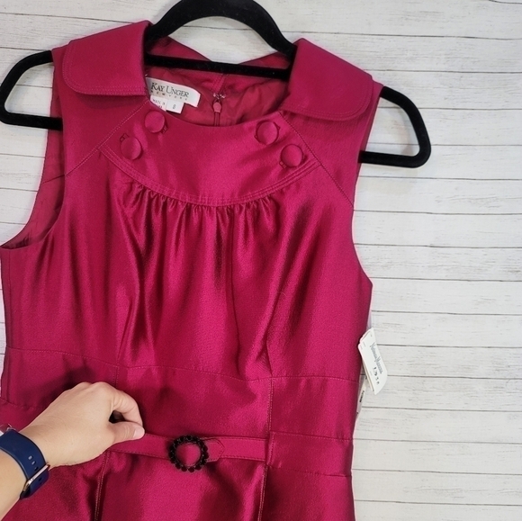 KAY UNGER FUSCHIA PINK COCKTAIL DRESS, W BELT, SZ 8 - Picture 2 of 15